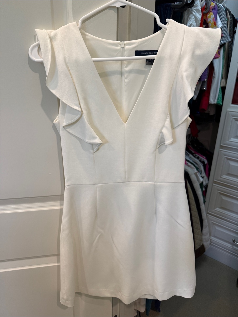 French Connection Whisper Ruffled V Neck Mini